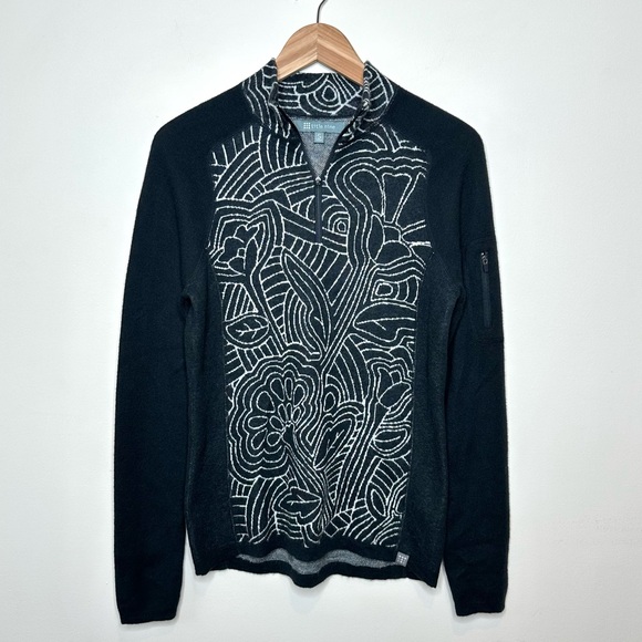 Title Nine Super Power Quarter Zip Sweater Small Merino Wool Blend Black White - Picture 4 of 15